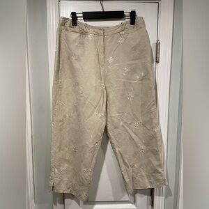 Briggs New York Size 14 Embroidered Linen Lined Cropped Split Hem Chino Pants